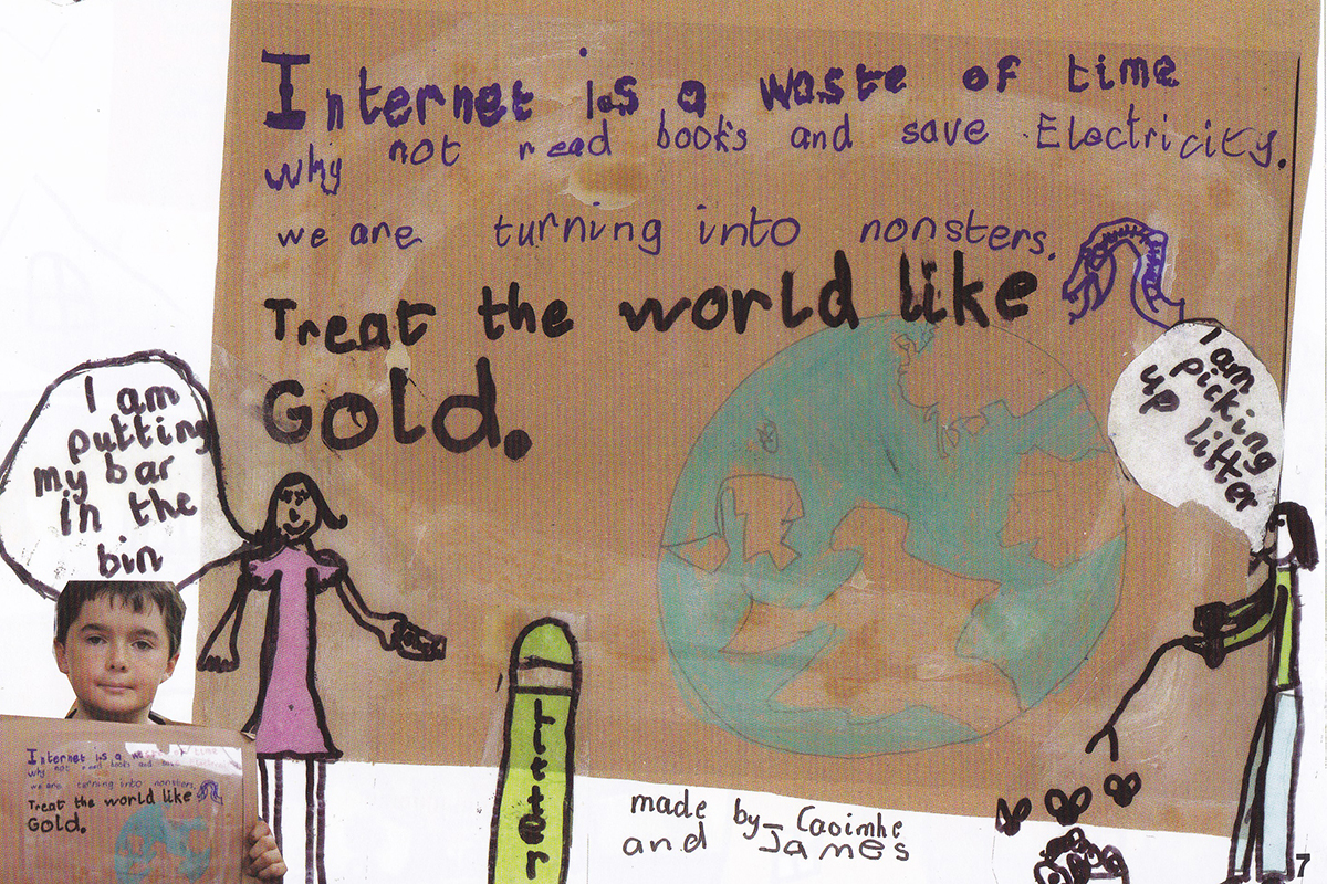 Illustrated page about the internet in book by Kids Own