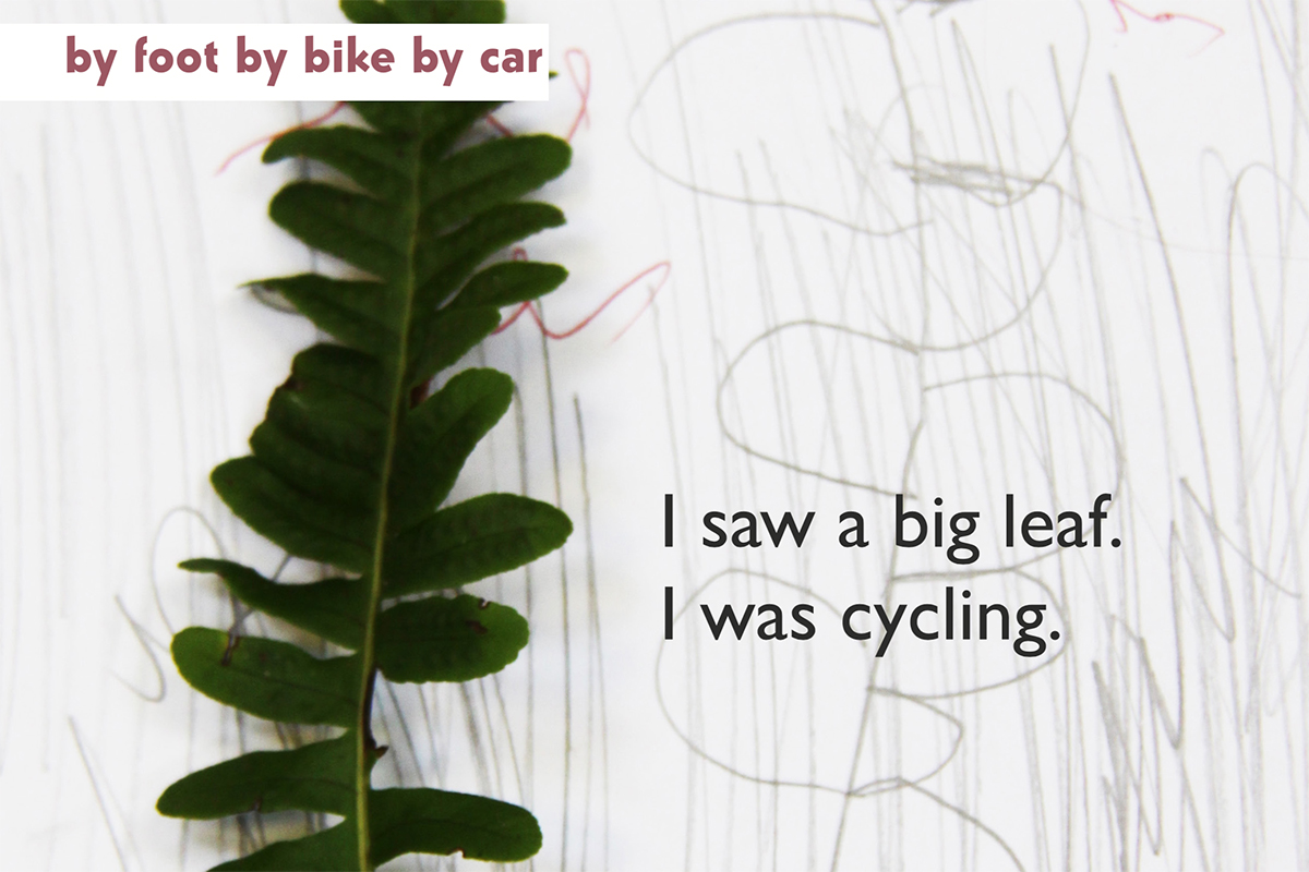 I can taste the rain - Smarter travel book by Kids Own - Drawing of leaf found on cycle