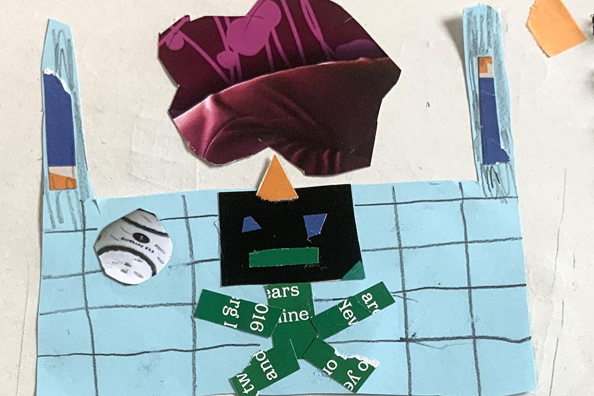 Collage with robot playing with ball by VTT participant - kids Own Publishing art project