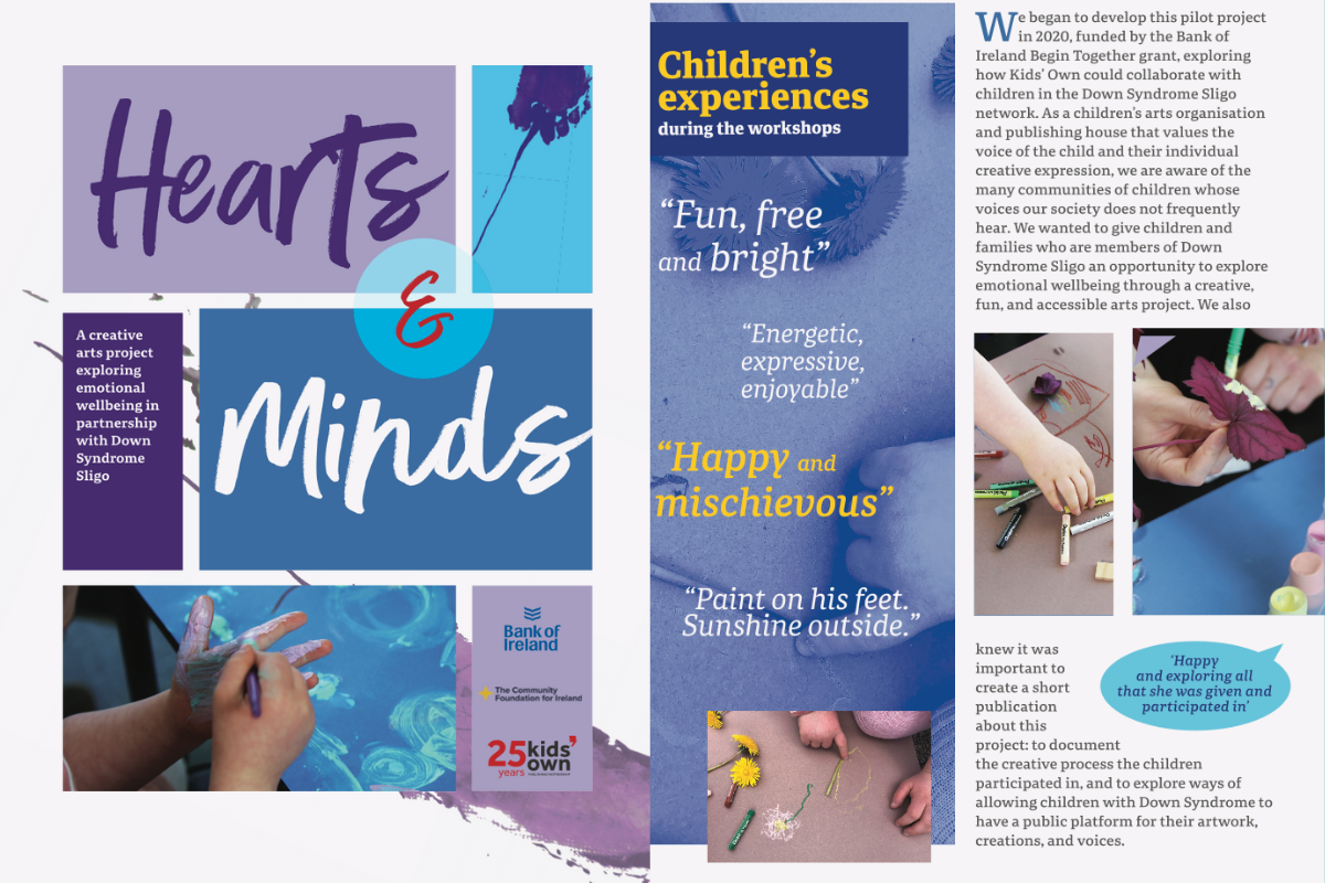 Hearts and Minds Project leaflet for Down Syndrome Children's art project with Kids' Own in Sligo