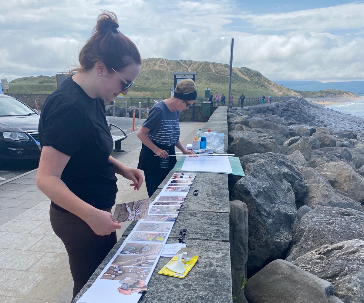 Artists with their work at Strandhill Beach